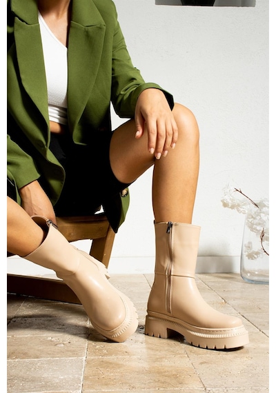Shoetek Artemisia Kadın Bot&bootie Fermuarlı Postal Nude Deri Nude Cilt Ten Rengi