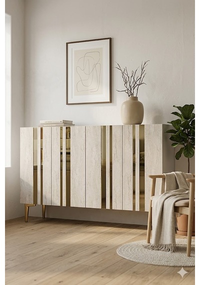 Ka1230btg Mia Konsol Ve Tv Sehpası Beyaz-traverten-gold 120cm