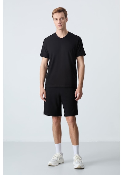 Air Jones Tommy Life Siyah Pamuklu Kalın Yumuşak Dokulu Standart Fit Basic Erkek Şort - 81276 Siyah