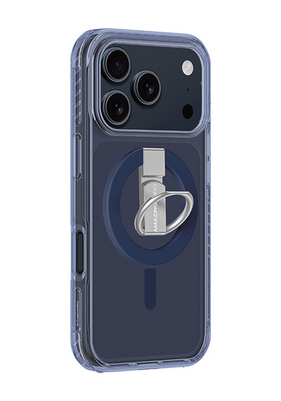 Apple Uyumlu iPhone 17 Pro Max Kılıf M-safe Şarj Özellikli Yüzük Standlı Amazingthing Titan Pro Serisi Kapak Mavi Mavi