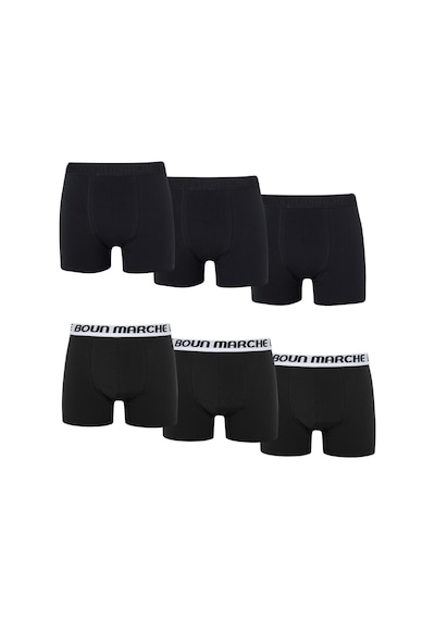 Boun Marche Erkek Boxer Likralı Premium 6'lı Kutu Tom Beyaz - Siyah Gömmeli