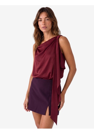 Koton Kolsuz Fularlı Asimetrik Bluz Bordo 7wak60040pw