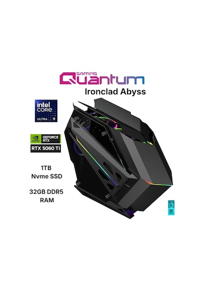 Quantum Gaming Ironclad Abyss Ultra 9 285K 32 GB 1 TB NVMe SSD 16 GB RTX5060Ti Free Dos Masaüstü Oyuncu Bilgisayarı