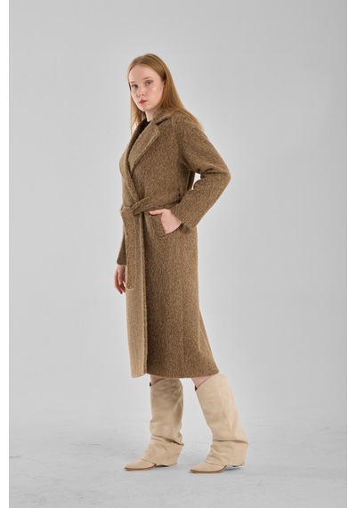 Haki Buklet Kaşe Oversize Kaban Haki