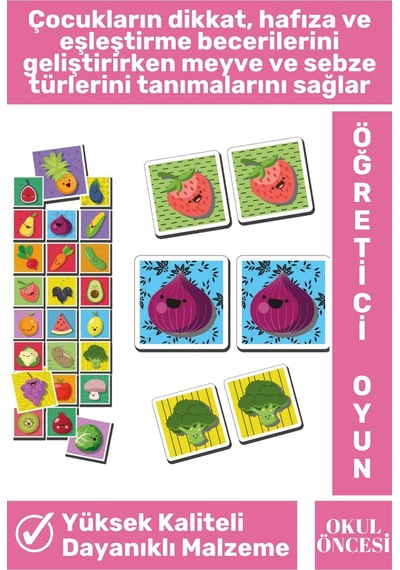 Preschool Eğitici Öğretici Hafıza Geliştirici Okul Öncesi Eğlenceli Eşleştirme Oyunu-meyve Sebzeler