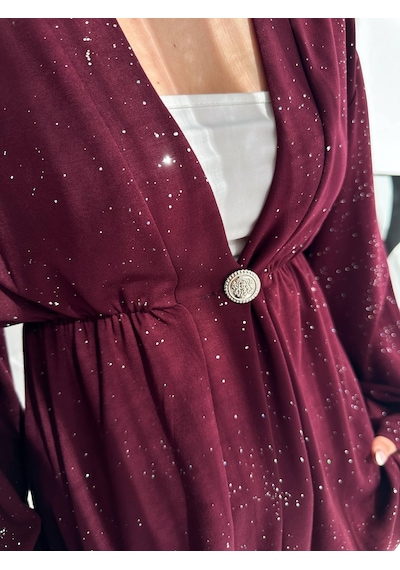 Kadın Simli Uzun Kol Modal Kumaş Kimono Pantolon İkili Takım Şık Ve Rahat Kadın Takım Bordo Kadın Simli Uzun Kol Modal Kumaş Kimono Pantolon İkili Takım Şık Ve Rahat Kadın Takım Bordo