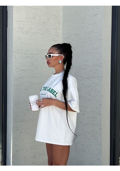 Beyaz Oversize Mood The Label T-shirt - Oversize Baskılı Beyaz