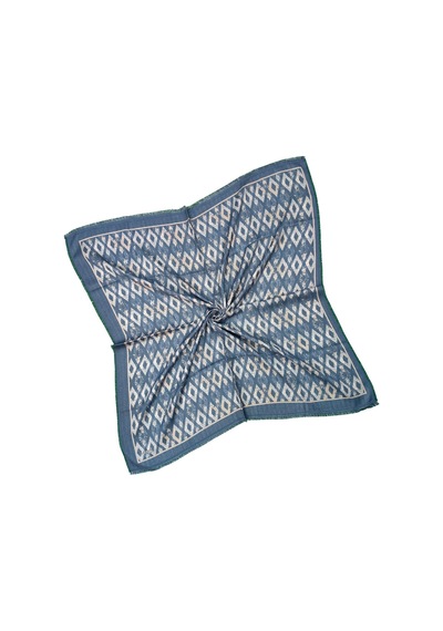 Mim Eşarp Ebruli Kışlık Desenli Eşarp 95x95 Cm İndigo - Krem