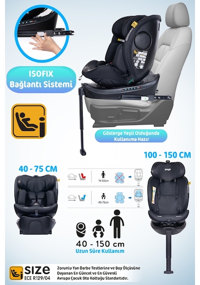 Prego Omegafix Alarmlı 360 Derece Dönebilen I-Size 0-36 kg Oto Koltuğu