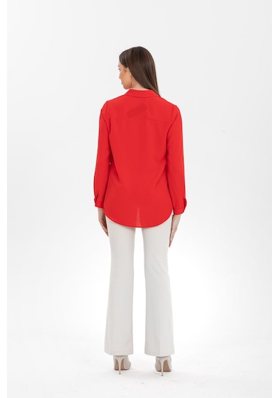 Pera Moda Basic Önü Kısa Arkası Uzun Küçük Ve Büyük Bedenli Jessica Gömlek Kırmızı