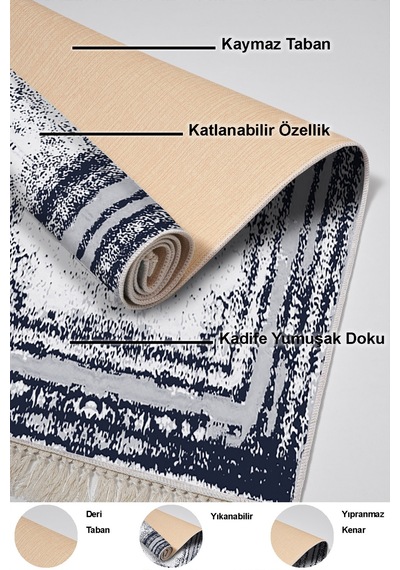Dekoreko Kaymaz Taban Djt 3 Lü Banyo Paspas Takımı Yıldız Deri Karışık Modern M5132 lacivert