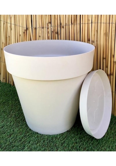 Yalı Saksı 23 Lt 1 Adet Krem Saksı Renkli Saksı Plastik Saksı Çiçek Saksısı Tabaklı Saksı