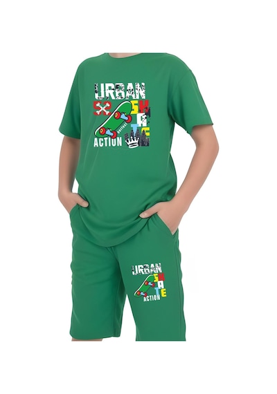 Fyk Kids Erkek Çocuk Tişört-şort Urban Skate Baskılı Alt-üst Takım Yeşil