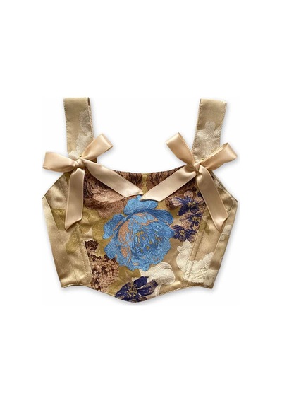L'aura Corset Çiçekli Krem Rengi Vintage Bayan Korse Büstiyer