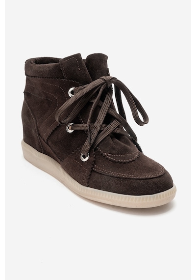Luvi Shoes Oleta Kahverengi Süet Hakiki Deri Gizli Dolgu Topuklu Kadın Sneaker Bot