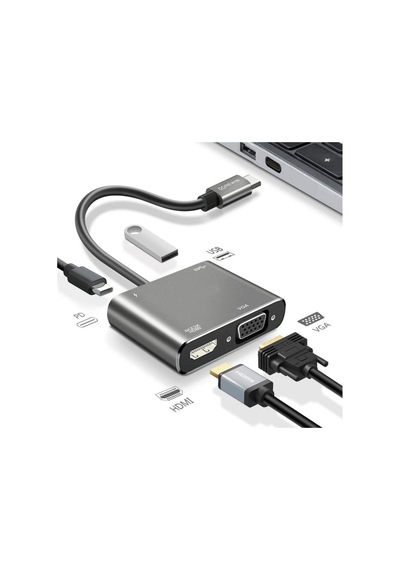 Petinka Usb Çoklayıcı 4 Ü 1 Arada Type-c Hub Dönüştürücü Pd Hızlı Şarj Destekli Adaptör 4k Ultra Hd Görüntü Aktarımı
