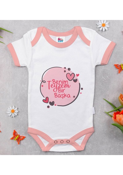 Bk Gift Bk Kids Benim Teyzem Bir Başka Tasarımlı Pembe Bebek Body Zıbın-1 Çok Renkli