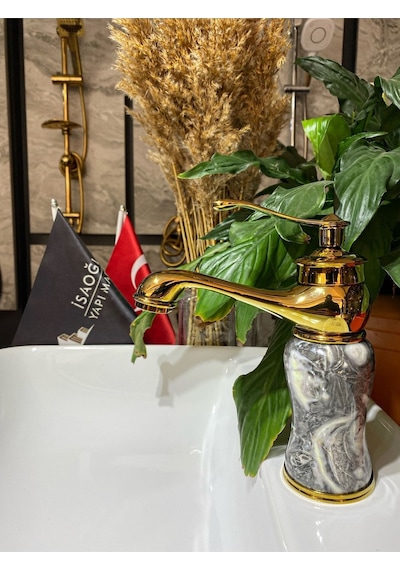 İsaoğlu Yapı Altın Lavabo Bataryası Gold Banyo Musluk Mermer Design Altın Batarya Gold