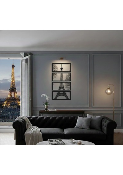 Eyfel Kulesi Metal Tablo 4'lü Set Lazer Kesim Paris Duvar Tablosu