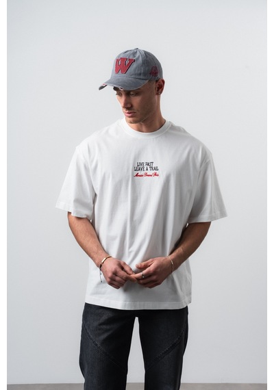 Respire Erkek Live Fast Baskılı Oversize T-shirt Ekru