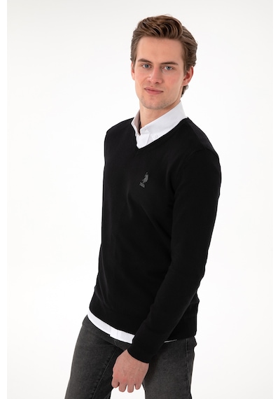 U.S. Polo Assn. Erkek Slim Fit V Yaka Siyah Basic Kazak 50288881-VR046