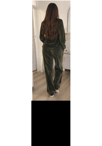 Mihra Mıhra Kadife Haki Bonjur Yazan Kadın Pijama Takımı