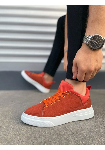 Jy204 Flex Bağcıklı Keten Kumaş Erkek Günlük Sneaker Ayakkabı Kbt - Turuncu Turuncu
