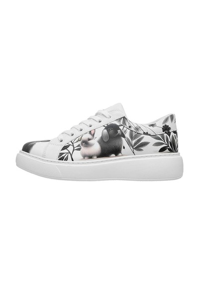 Kadın Vegan Deri Beyaz Sneakers - Fluffy Tasarım Çok Renkli