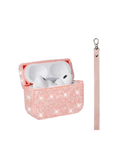 Apple Uyumlu AirPods 3. Nesil İle Kılıf Şık Simli Şeffaf Bilek Askı Aparatlı Case 45 Pembe
