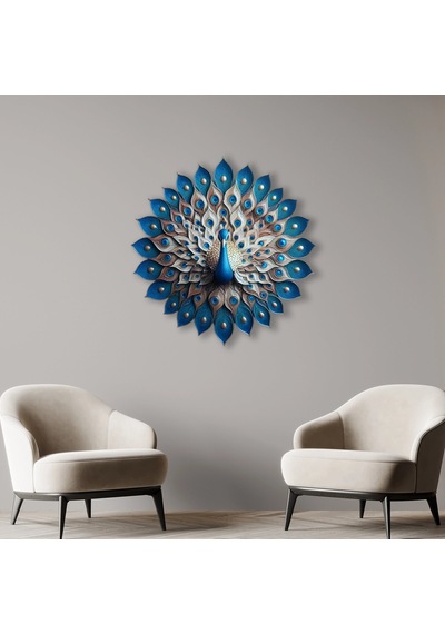 Mavi Tavuskuşu Simetrik - Metal Tablo - Dec0113 90 X 90 Cm Çok Renkli