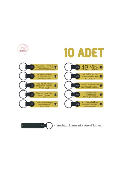 Sarı & Lacivert, Tur Rehberlerinden Katılımcılara Hatıra 10 Lu Set, İsim Yazılabilir Deri Anahtarlık