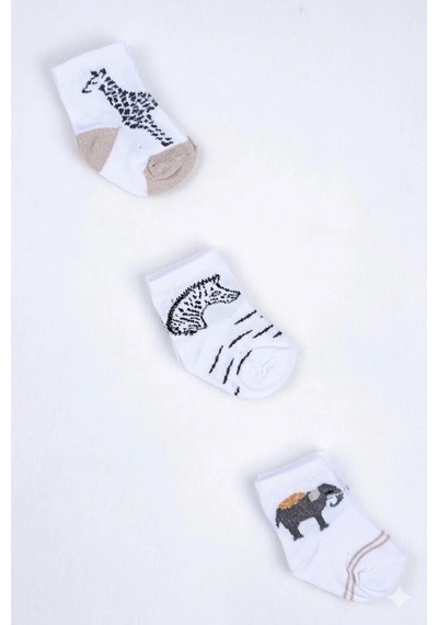 Cocole Socks Erkek Çocuk Soket Çorabı 3 Lü Set Pamuklu Safari & Hayvan Figürü Desenli Çok Renkli