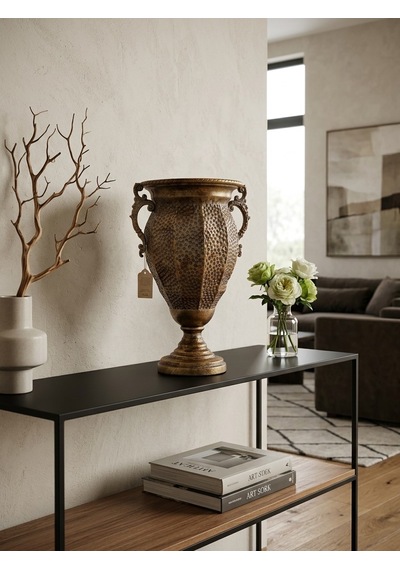 Metal Antik Gold Dekoratif Vazo 43 X 24 Cm Antika Altın