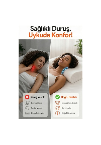 Lüks Ortopedik Boyun Destekli Yastık - Visko Ve Uyku Destek Yastığı Beyaz