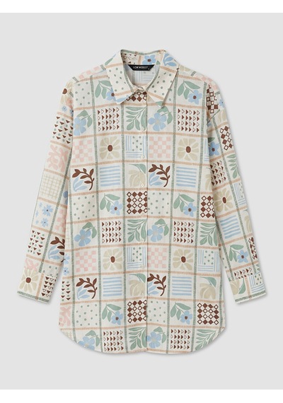 Lcw Modest Karışık Desenli Oversize Kadın Gömlek Tunik
