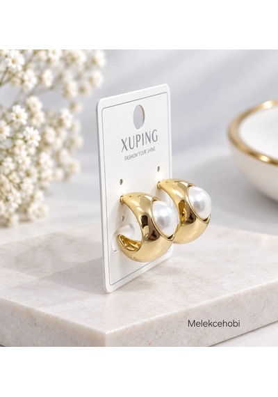 Melekcehobi Kadın Gold Incili Vintage Bombeli Küpe - Xuping Vıp Serisi Altın Kaplama Incili Küpe