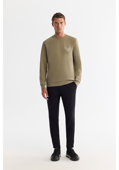 Avva Erkek Vizon Bisiklet Yaka Pamuklu Baskılı Elastan Regular Fit Sweatshirt A42y1206