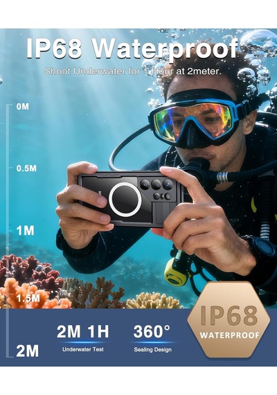 Samsung Galaxy S26 Ultra İle Uyumlu Kılıf Su Geçirmez 360 Derece Koruma Waterproof Telefon Kılıfı Siyah