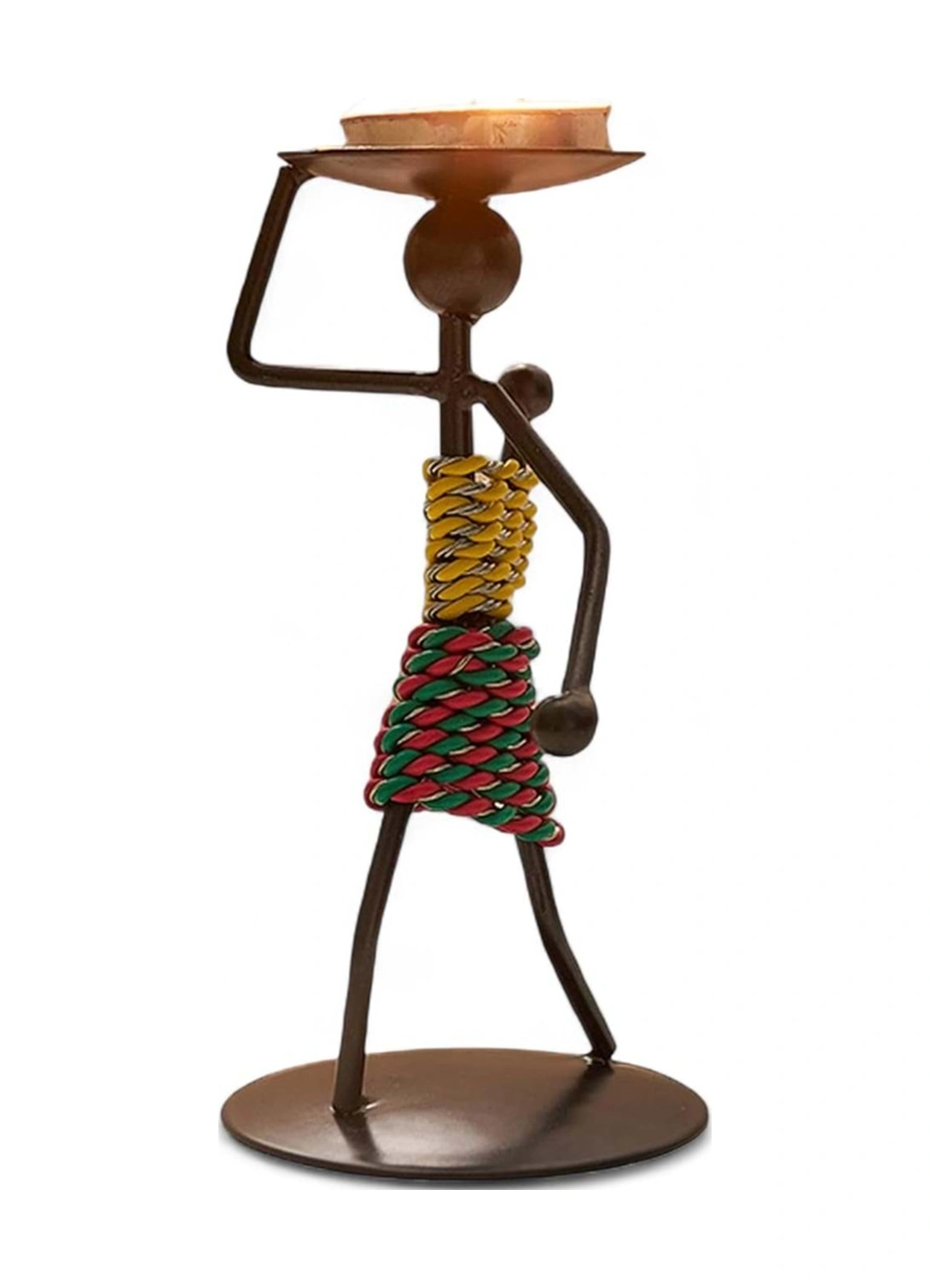 Retro Afrika Temalı Demir Mumluk / Şamdan Tutucu - Masaüstü Dekor Yükseklik 13 Cm Diğer