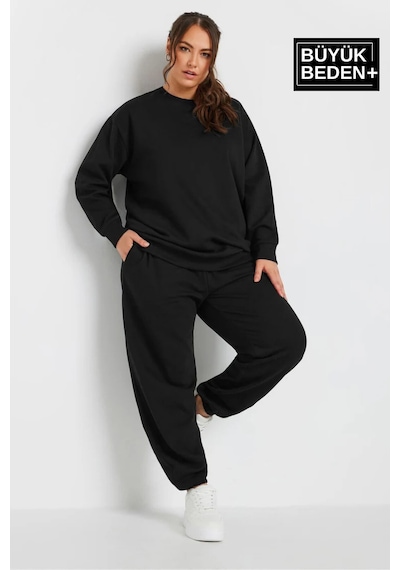 Süperlife Kadın Büyük Beden Bisiklet Yaka İnce Sweatshirt Spr24bswk56 Siyah