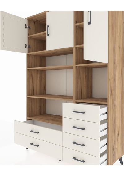 Hyperion Dolap 9 Raflı 6 Çekmeceli 3 Kapaklı 132x44x195 Çam-a... Çam Hyperion Dolap 9 Raflı 6 Çekmeceli 3 Kapaklı 132x44x195 Çam-a... Çam