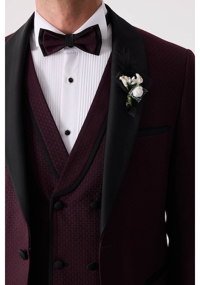 Ysf Erkek Mürdüm Çıkma Şal Yaka Slim Fit Damatlık