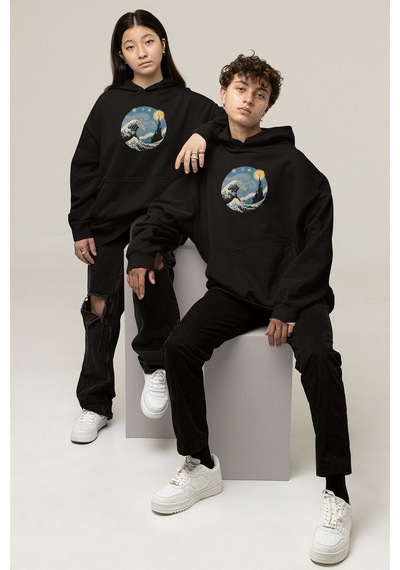 Harmandar Yıldızlı Gece Wave - Dalga Baskılı Unisex Siyah Kanguru Cepli Kapüşonlu Sweatshirt Hoodie Siyahyildizlidalga Harmandar Yıldızlı Gece Wave - Dalga Baskılı Unisex Siyah Kanguru Cepli Kapüşonlu Sweatshirt Hoodie Siyahyildizlidalga