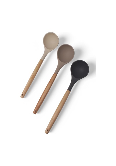 Bambu Saplı Silikon Kepçe, Bambu Uzun Silikon Çorba Ve Sos Kepçesi 27cm 3 Renk Seçenekli Taba