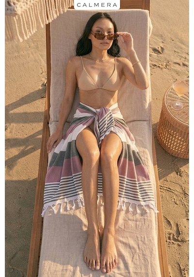 Calmera Natura Peştemal Pamuk - Doğal Saçaklı Plaj, Deniz, Havuz, Spa, Sauna, Spor, Seyahat Havlusu - Pembe