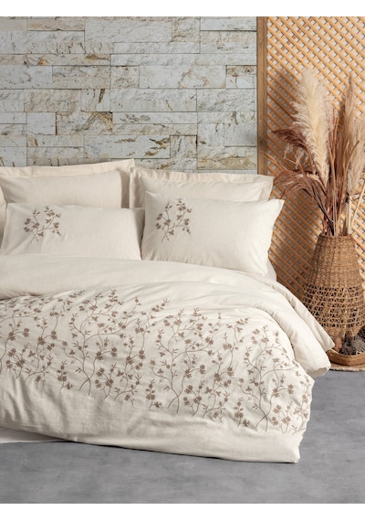 Cotton Box Cotton Keten Çift Kişilik Nevresim Takımı Hemera Bej