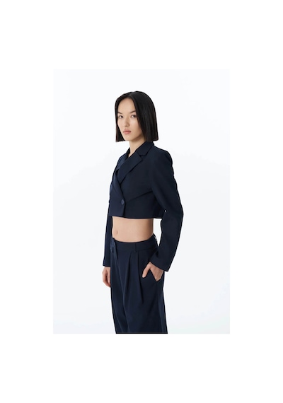 Quzu Vatka Detaylı Crop Lacivert Kadın Blazer Ceket 51287 Lacivert