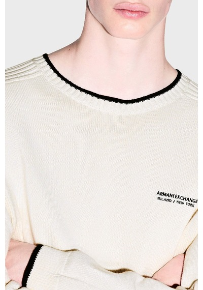 Armani Exchange Pamuk Karışımlı Regular Fit Bisiklet Yaka Kazak Erkek Kazak Xm003009 Af28775 U0007 Kırık Beyaz