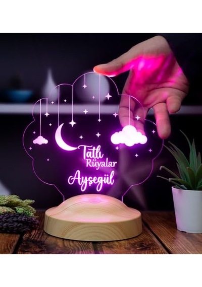 Ve Yıldız Tasarımlı Gece Lambası Iyi Geceler Hediyesi Kişiye Özel Çocuk Odası Dekoru Isimli Bebek Hediyesi Led Çok Renkli