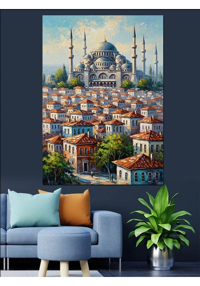 Ahşap Tablo Şehir Silüeti Ve Tarihi İstanbul